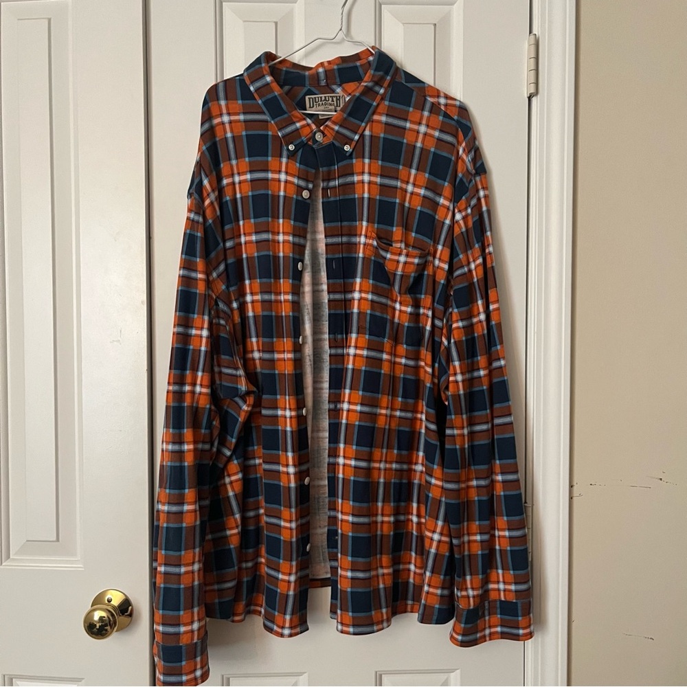Orange and blue plaid button down